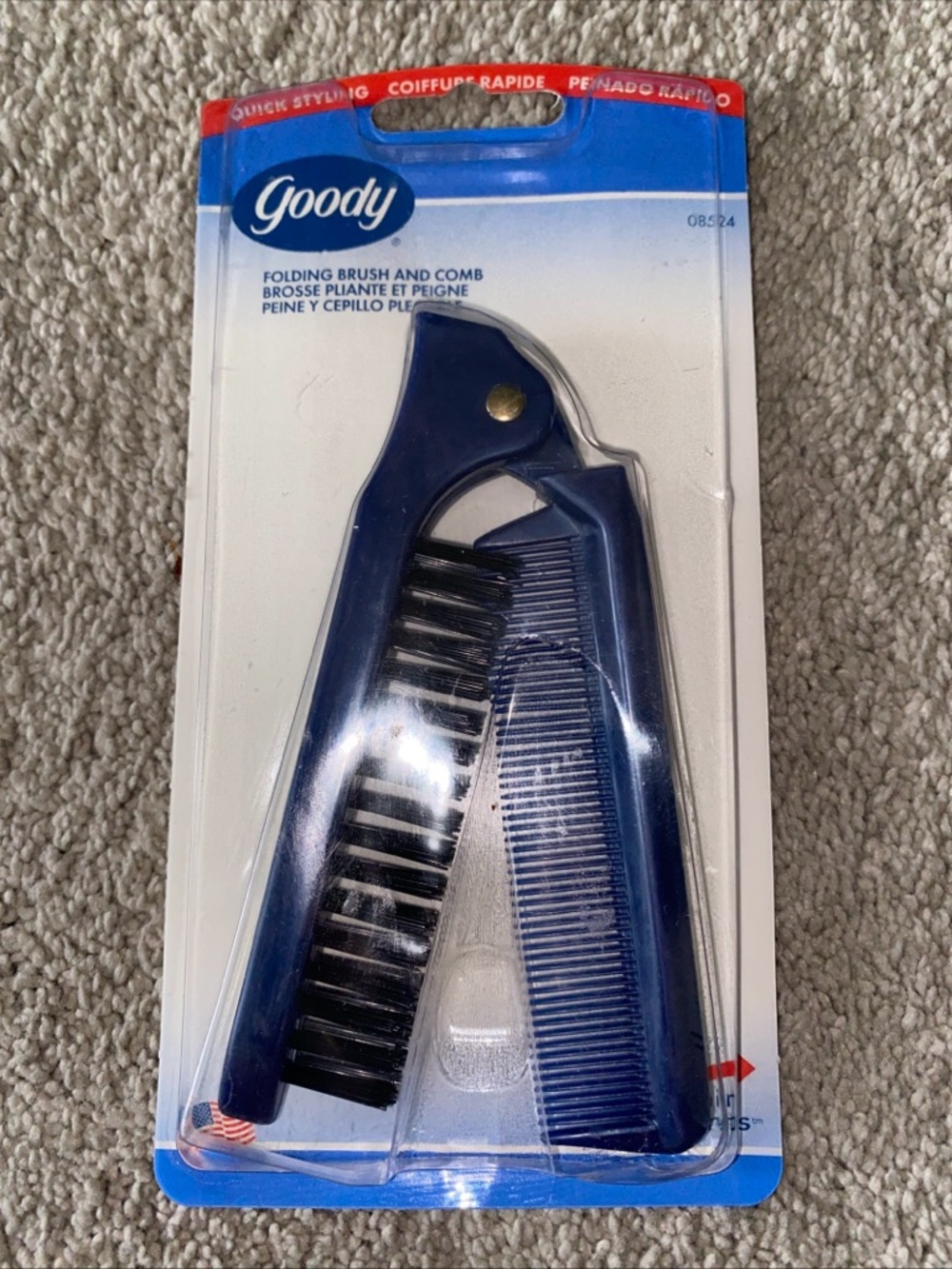 VTG GOODY 2003 Item 08524 BLUE Compact Folding Comb & Hairbrush NEW
